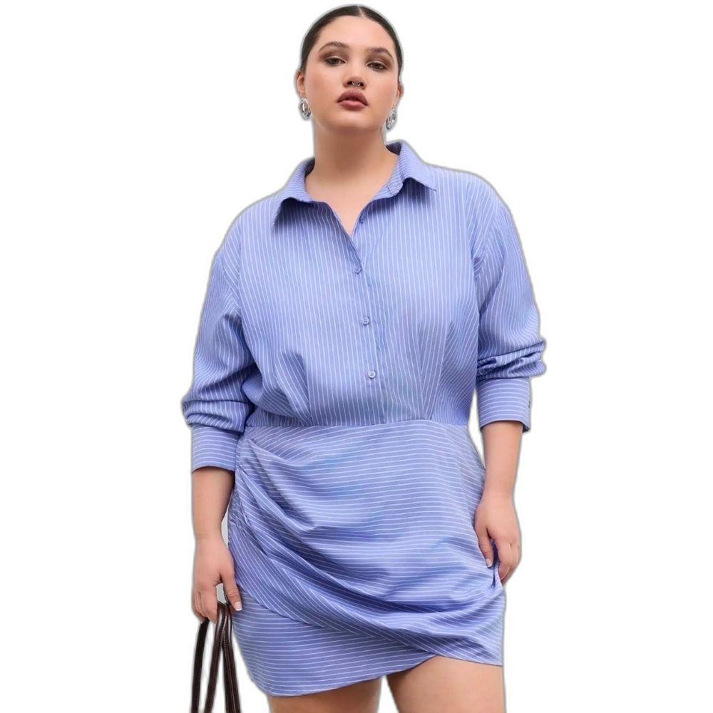 New Cider Blue 2xl Polo Stripe Wrap Shirt Mini Dress